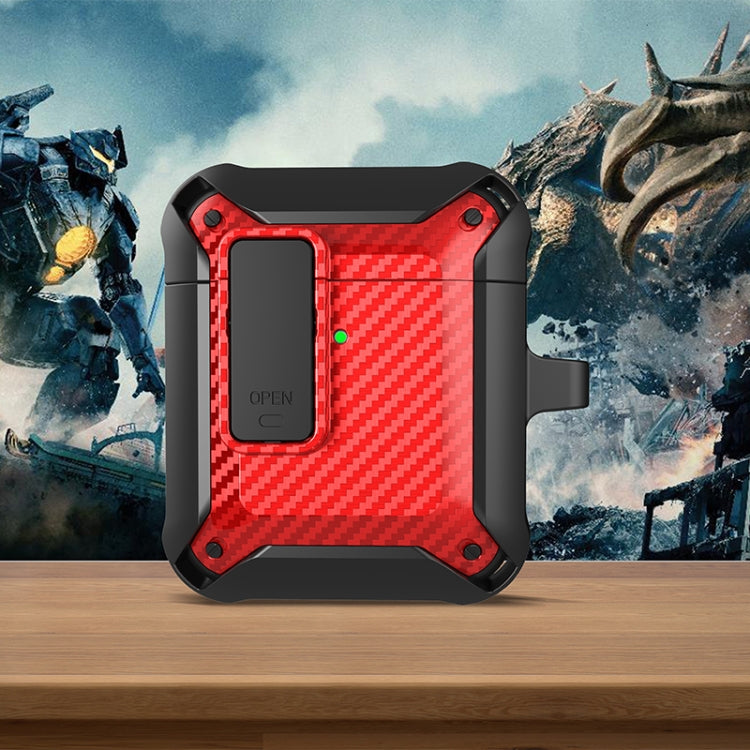 Wireless Earphones Shockproof Bumblebee Carbon Fiber Protective Case with Switch For AirPods 1/2
