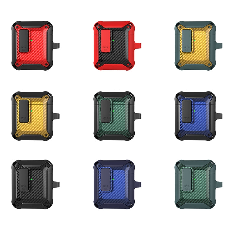 Wireless Earphones Shockproof Bumblebee Carbon Fiber Protective Case with Switch For AirPods 1/2