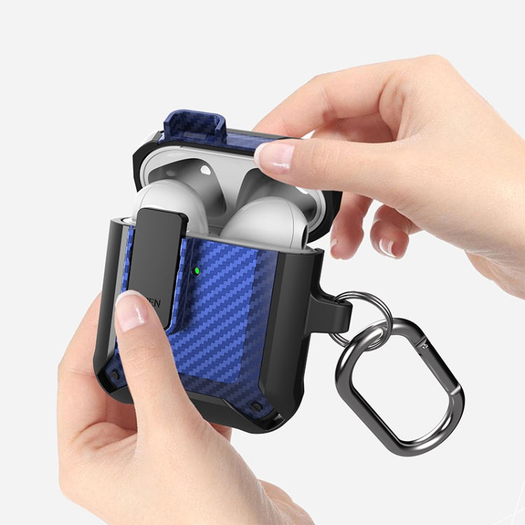 Wireless Earphones Shockproof Bumblebee Carbon Fiber Protective Case with Switch For AirPods 1/2