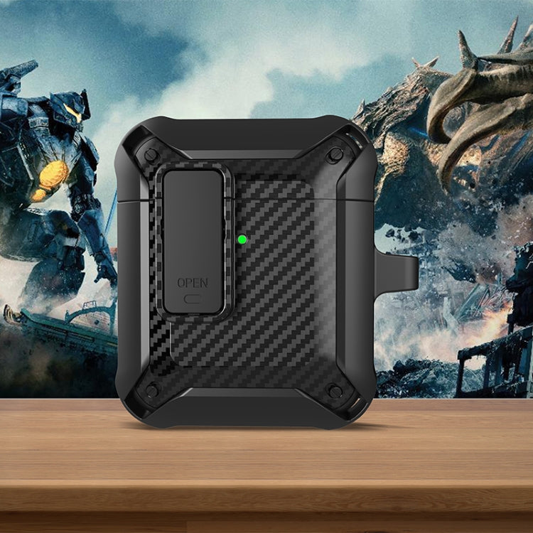 Wireless Earphones Shockproof Bumblebee Carbon Fiber Protective Case with Switch For AirPods 1/2