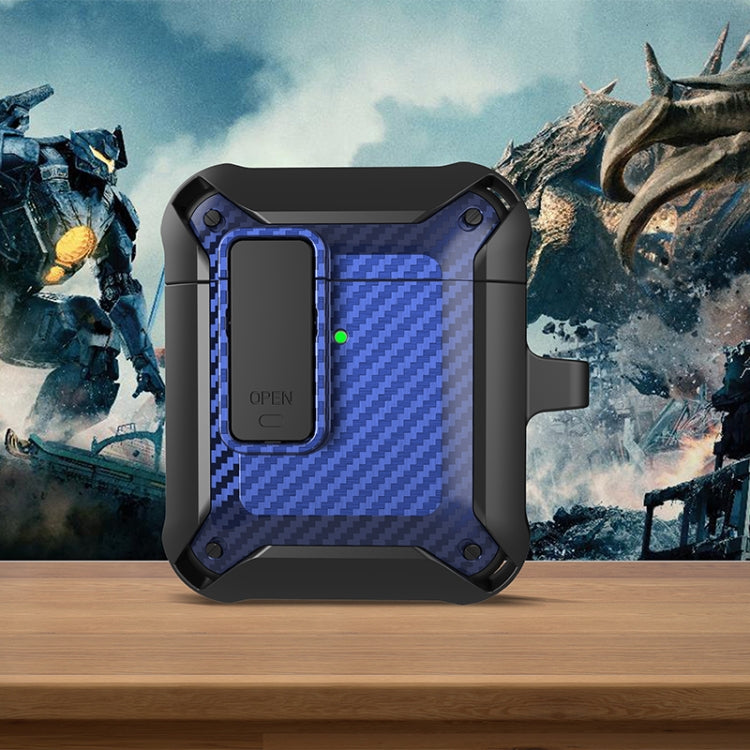 Wireless Earphones Shockproof Bumblebee Carbon Fiber Protective Case with Switch For AirPods 1/2