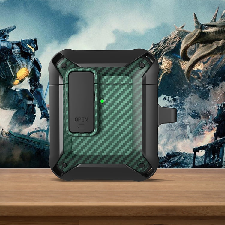 Wireless Earphones Shockproof Bumblebee Carbon Fiber Protective Case with Switch For AirPods 1/2