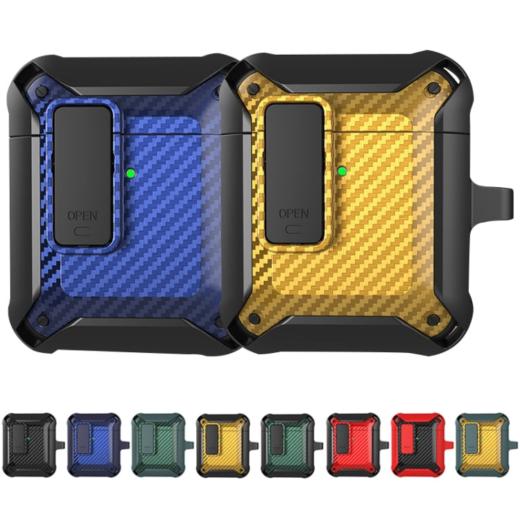 Wireless Earphones Shockproof Bumblebee Carbon Fiber Protective Case with Switch For AirPods 1/2