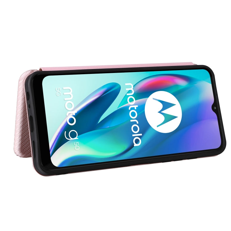 For Motorola Moto G50 5G Carbon Fiber Texture Horizontal Flip TPU + PC + PU Leather Case with Card Slot