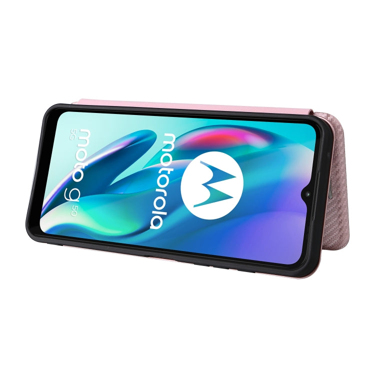 For Motorola Moto G50 5G Carbon Fiber Texture Horizontal Flip TPU + PC + PU Leather Case with Card Slot