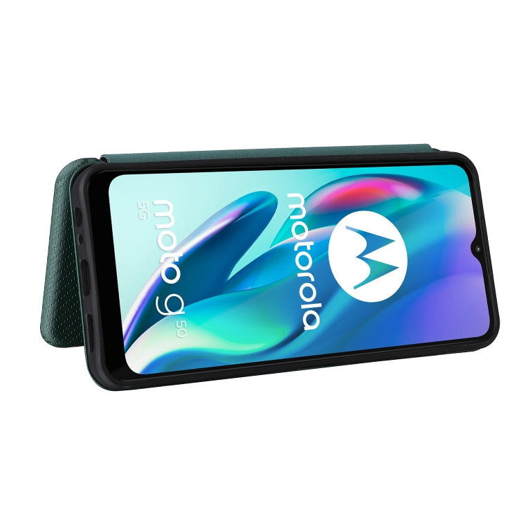 For Motorola Moto G50 5G Carbon Fiber Texture Horizontal Flip TPU + PC + PU Leather Case with Card Slot