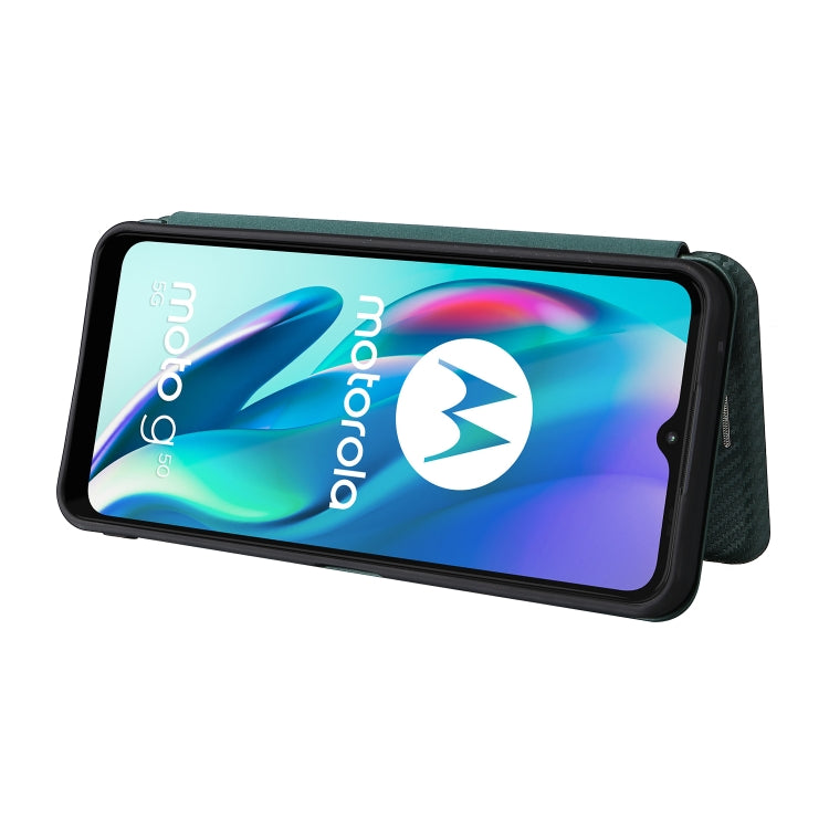 For Motorola Moto G50 5G Carbon Fiber Texture Horizontal Flip TPU + PC + PU Leather Case with Card Slot