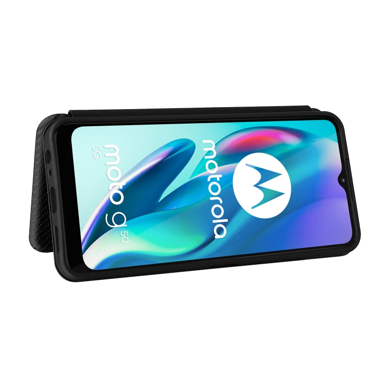 For Motorola Moto G50 5G Carbon Fiber Texture Horizontal Flip TPU + PC + PU Leather Case with Card Slot