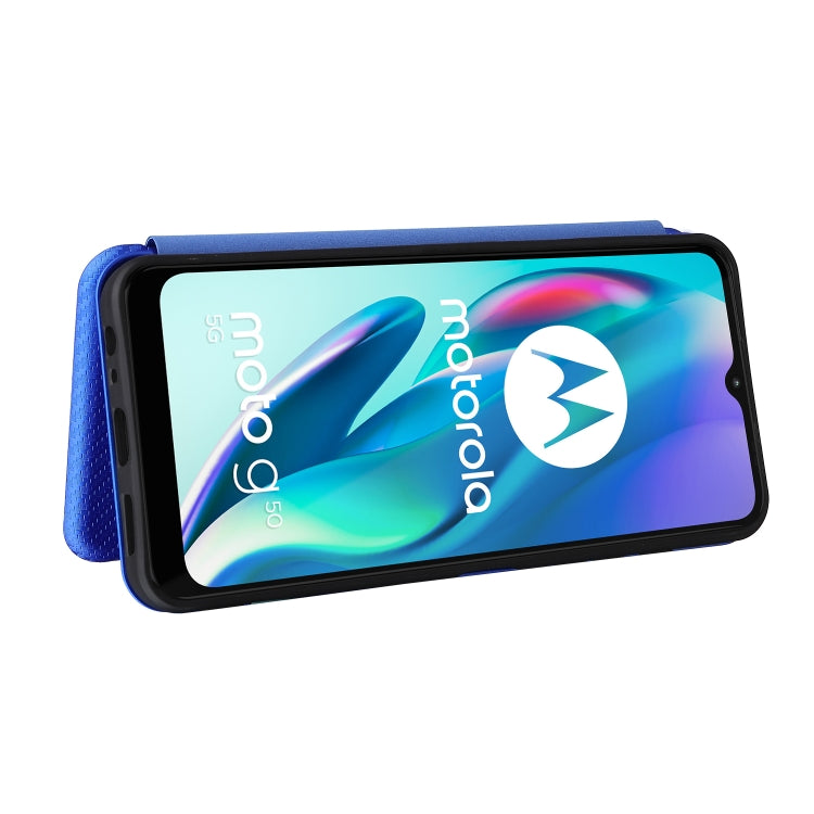 For Motorola Moto G50 5G Carbon Fiber Texture Horizontal Flip TPU + PC + PU Leather Case with Card Slot