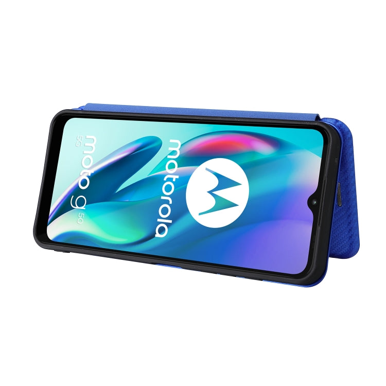 For Motorola Moto G50 5G Carbon Fiber Texture Horizontal Flip TPU + PC + PU Leather Case with Card Slot