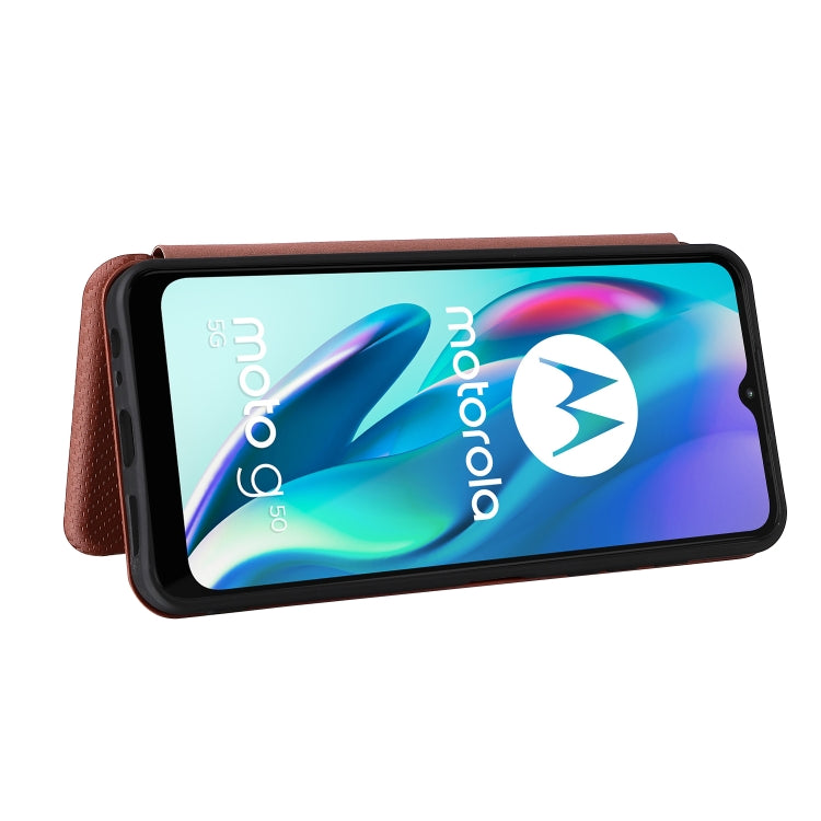 For Motorola Moto G50 5G Carbon Fiber Texture Horizontal Flip TPU + PC + PU Leather Case with Card Slot