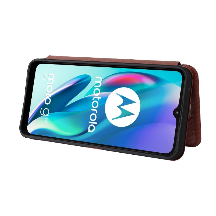 For Motorola Moto G50 5G Carbon Fiber Texture Horizontal Flip TPU + PC + PU Leather Case with Card Slot