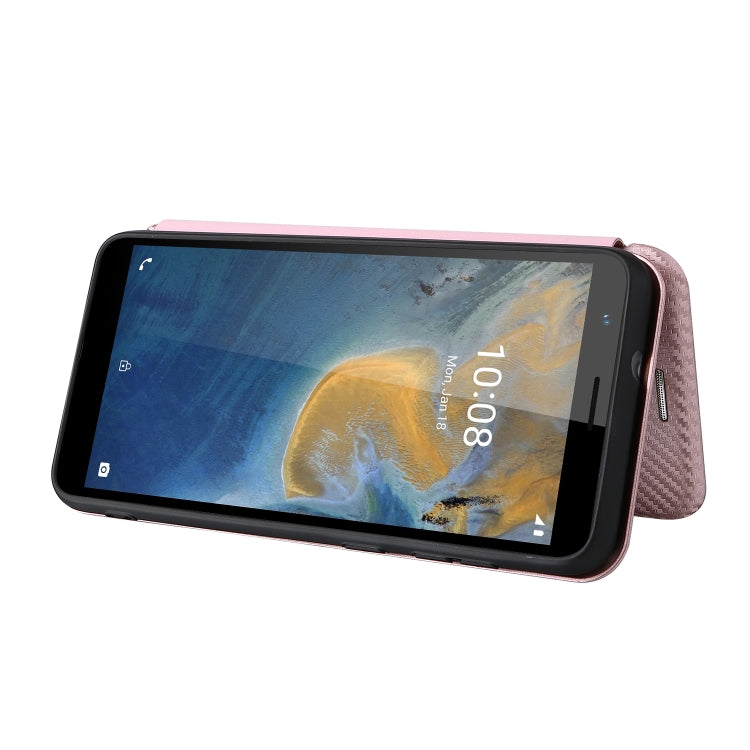 For ZTE Blade A31 Carbon Fiber Texture Horizontal Flip TPU + PC + PU Leather Case with Card Slot