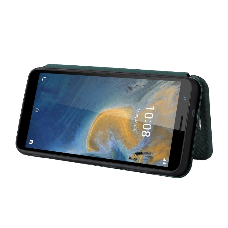 For ZTE Blade A31 Carbon Fiber Texture Horizontal Flip TPU + PC + PU Leather Case with Card Slot