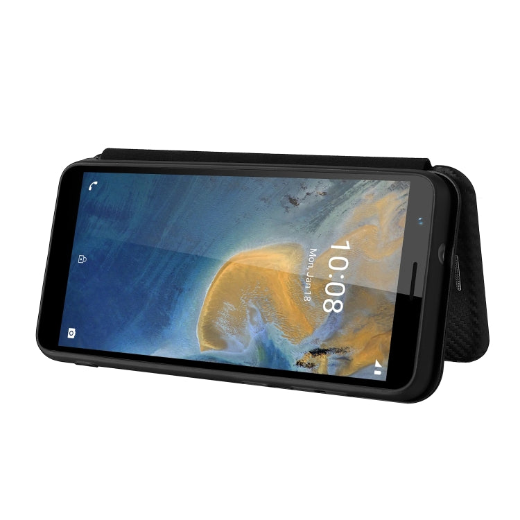 For ZTE Blade A31 Carbon Fiber Texture Horizontal Flip TPU + PC + PU Leather Case with Card Slot