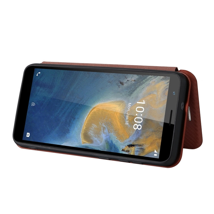 For ZTE Blade A31 Carbon Fiber Texture Horizontal Flip TPU + PC + PU Leather Case with Card Slot