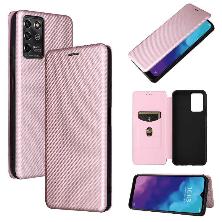 For ZTE Blade V30 Vita Carbon Fiber Texture Horizontal Flip TPU + PC + PU Leather Case with Card Slot