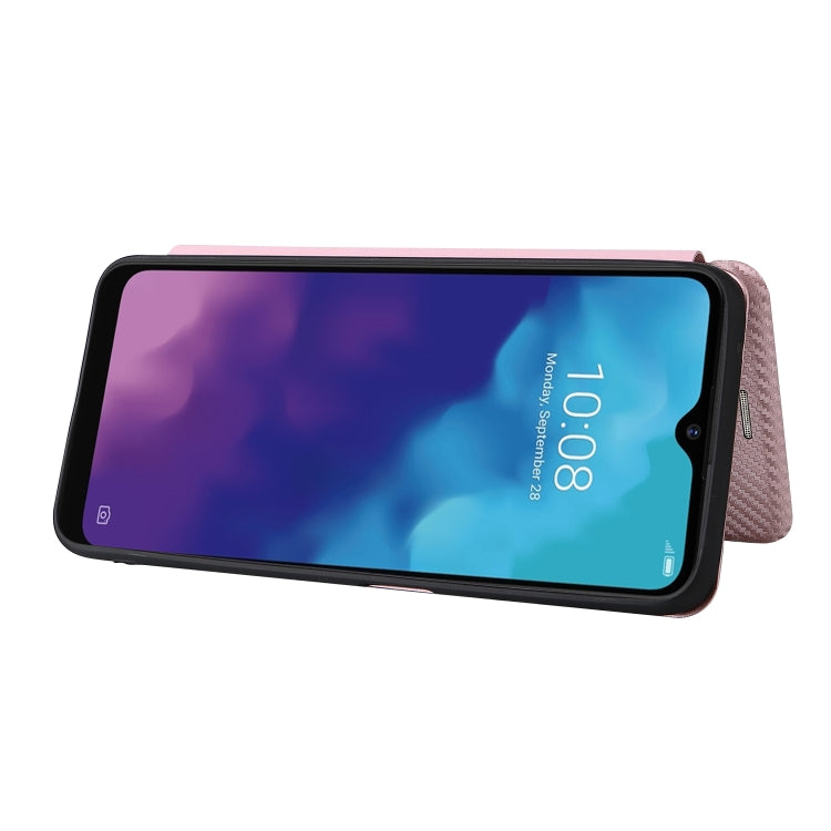 For ZTE Blade V30 Vita Carbon Fiber Texture Horizontal Flip TPU + PC + PU Leather Case with Card Slot