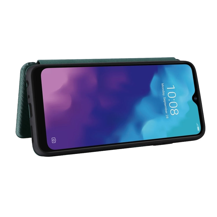 For ZTE Blade V30 Vita Carbon Fiber Texture Horizontal Flip TPU + PC + PU Leather Case with Card Slot