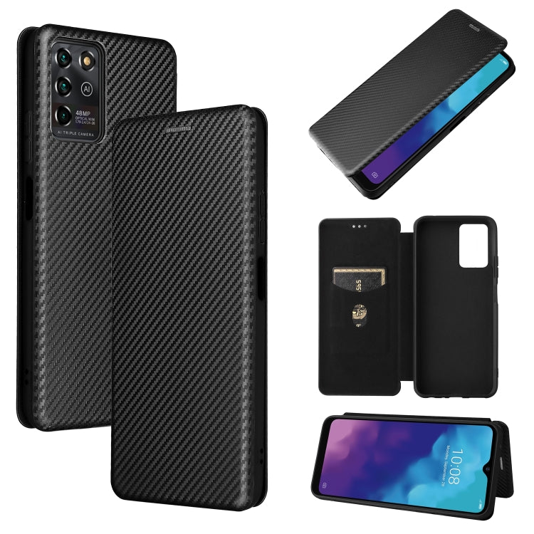 For ZTE Blade V30 Vita Carbon Fiber Texture Horizontal Flip TPU + PC + PU Leather Case with Card Slot