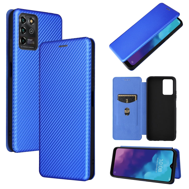 For ZTE Blade V30 Vita Carbon Fiber Texture Horizontal Flip TPU + PC + PU Leather Case with Card Slot