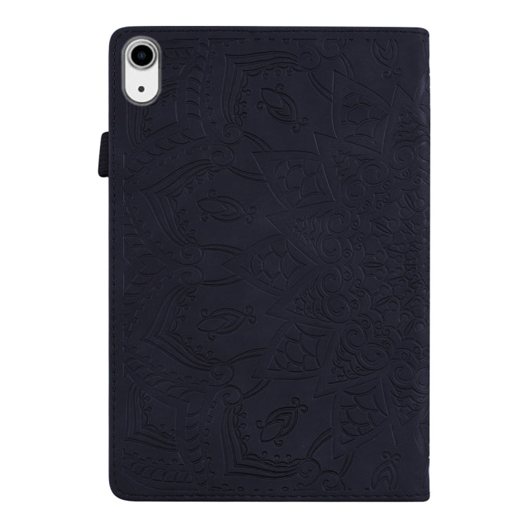 For iPad mini 6 Calf Pattern Double Folding Design Embossed Leather Tablet Case with Holder & Card Slots & Pen Slot & Elastic Band