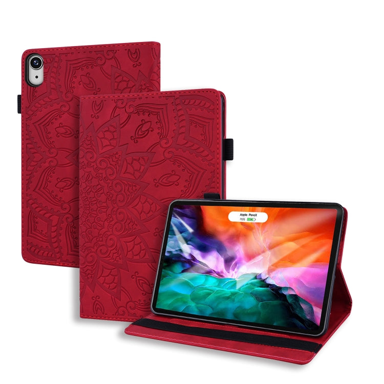 For iPad mini 6 Calf Pattern Double Folding Design Embossed Leather Tablet Case with Holder & Card Slots & Pen Slot & Elastic Band