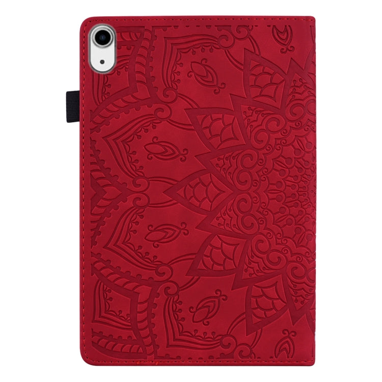 For iPad mini 6 Calf Pattern Double Folding Design Embossed Leather Tablet Case with Holder & Card Slots & Pen Slot & Elastic Band