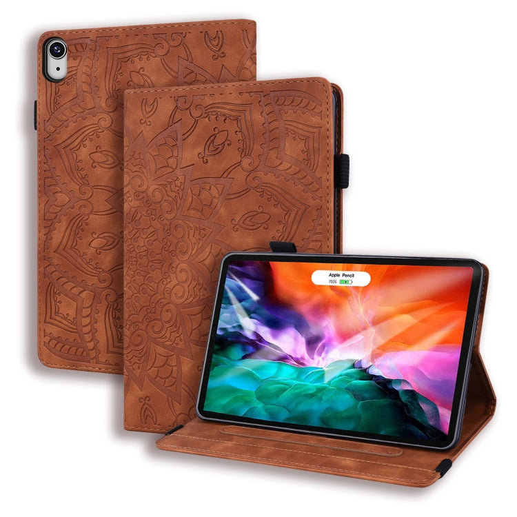 For iPad mini 6 Calf Pattern Double Folding Design Embossed Leather Tablet Case with Holder & Card Slots & Pen Slot & Elastic Band