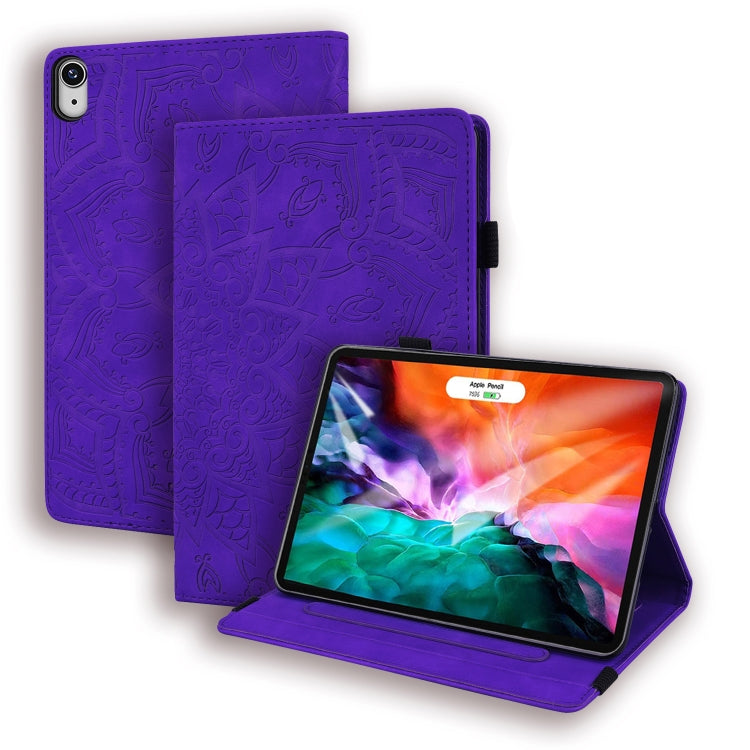 For iPad mini 6 Calf Pattern Double Folding Design Embossed Leather Tablet Case with Holder & Card Slots & Pen Slot & Elastic Band