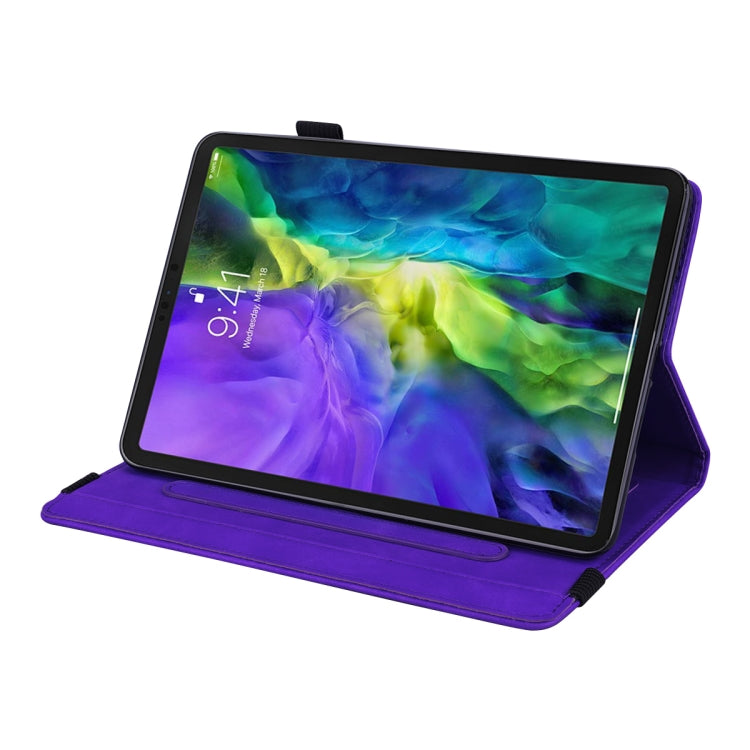 For iPad mini 6 Calf Pattern Double Folding Design Embossed Leather Tablet Case with Holder & Card Slots & Pen Slot & Elastic Band