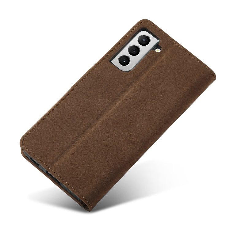 For Samsung Galaxy S21 FE 5G Frosted Anti-theft Brush Horizontal Flip Leather Case with Holder & Card Slots & Wallet