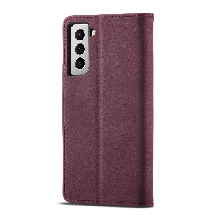 For Samsung Galaxy S21 FE 5G Frosted Anti-theft Brush Horizontal Flip Leather Case with Holder & Card Slots & Wallet