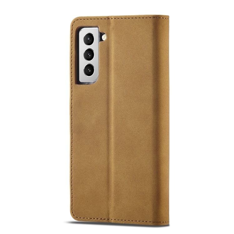 For Samsung Galaxy S21 FE 5G Frosted Anti-theft Brush Horizontal Flip Leather Case with Holder & Card Slots & Wallet