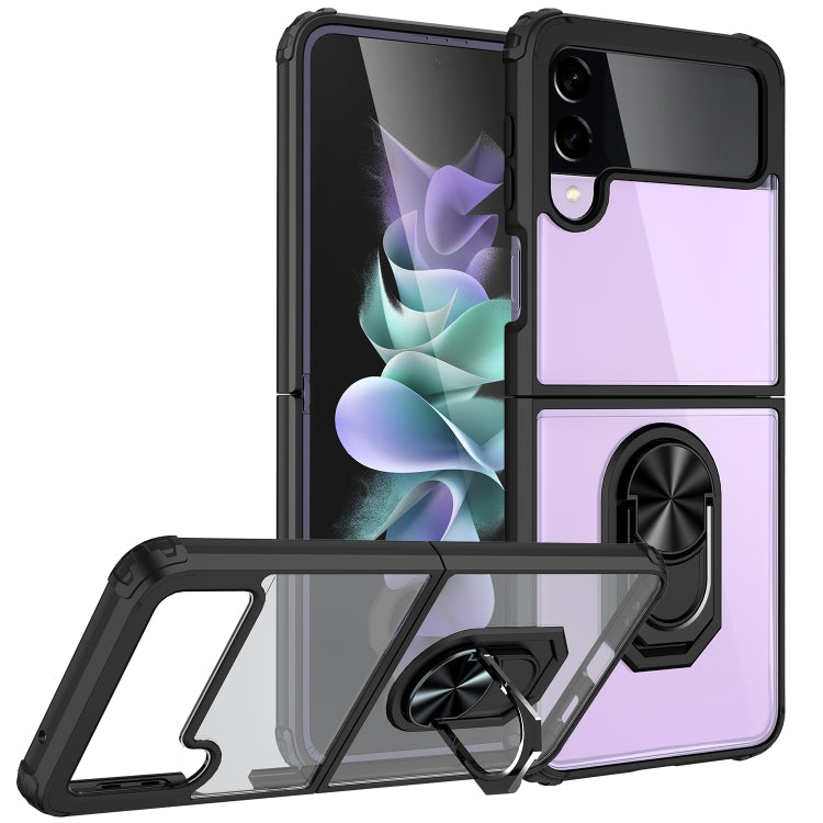 For Samsung Galaxy Z Flip3 5G Shockproof Transparent TPU + Acrylic Protective Case with Ring Holder