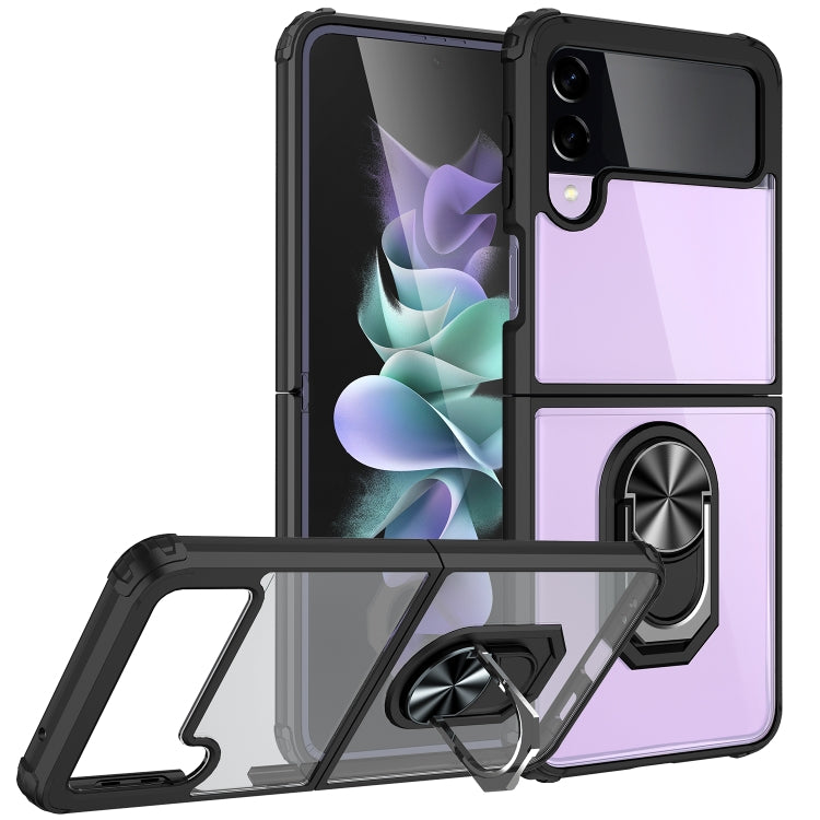For Samsung Galaxy Z Flip3 5G Shockproof Transparent TPU + Acrylic Protective Case with Ring Holder