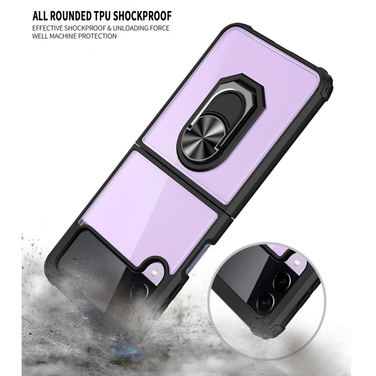 For Samsung Galaxy Z Flip3 5G Shockproof Transparent TPU + Acrylic Protective Case with Ring Holder