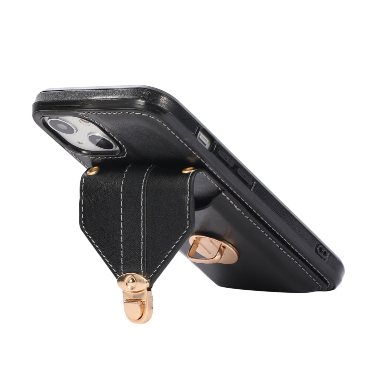 For iPhone 13 Pro Max Fashion Buckle Protective Case with Holder & Card Slot & Wallet & Lanyard