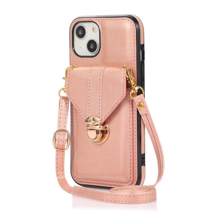 For iPhone 13 mini Fashion Buckle Protective Case with Holder & Card Slot & Wallet & Lanyard