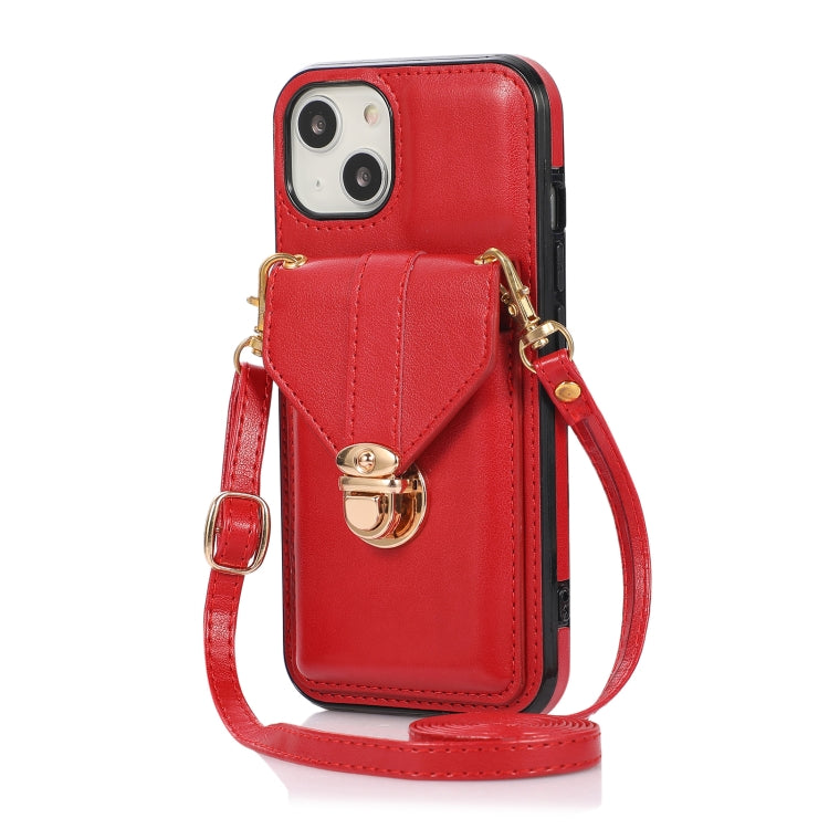 For iPhone 13 mini Fashion Buckle Protective Case with Holder & Card Slot & Wallet & Lanyard