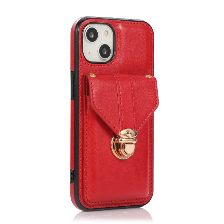 For iPhone 13 mini Fashion Buckle Protective Case with Holder & Card Slot & Wallet & Lanyard
