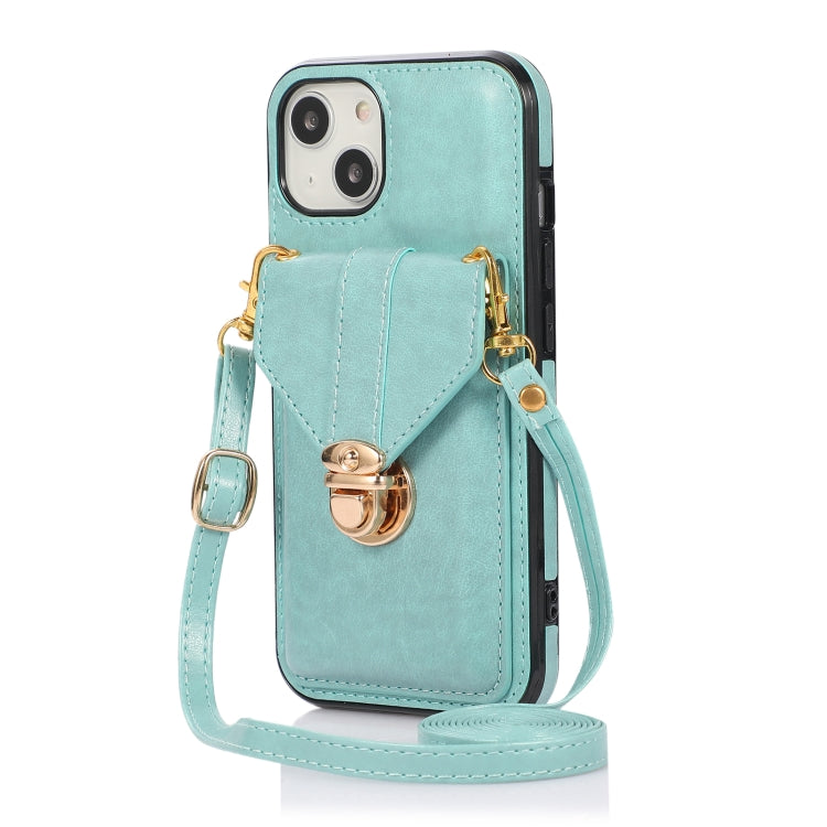 For iPhone 13 mini Fashion Buckle Protective Case with Holder & Card Slot & Wallet & Lanyard