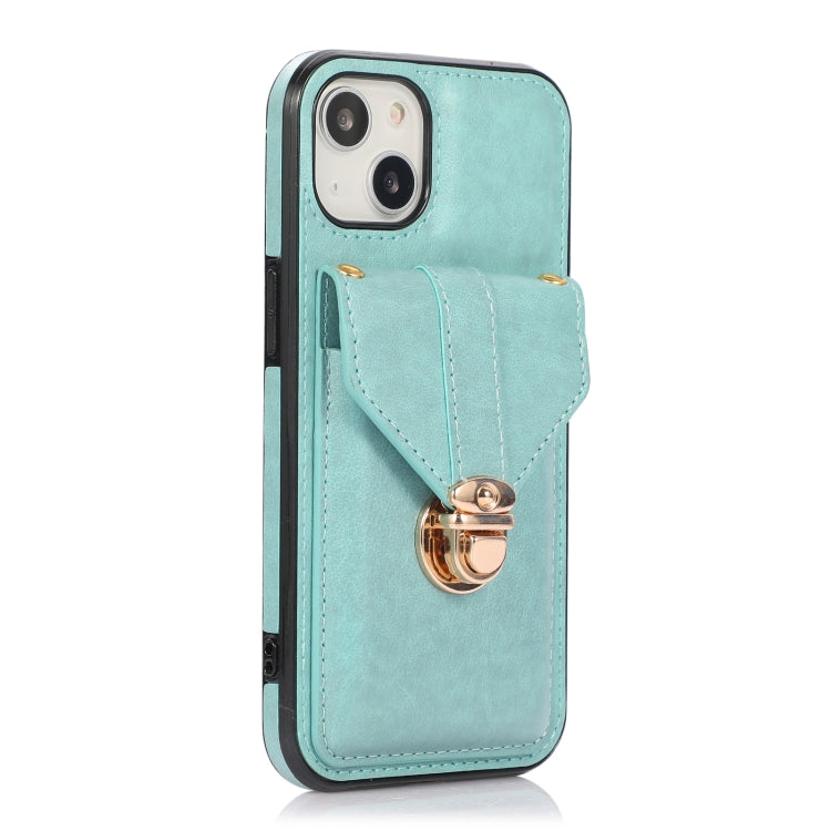 For iPhone 13 mini Fashion Buckle Protective Case with Holder & Card Slot & Wallet & Lanyard