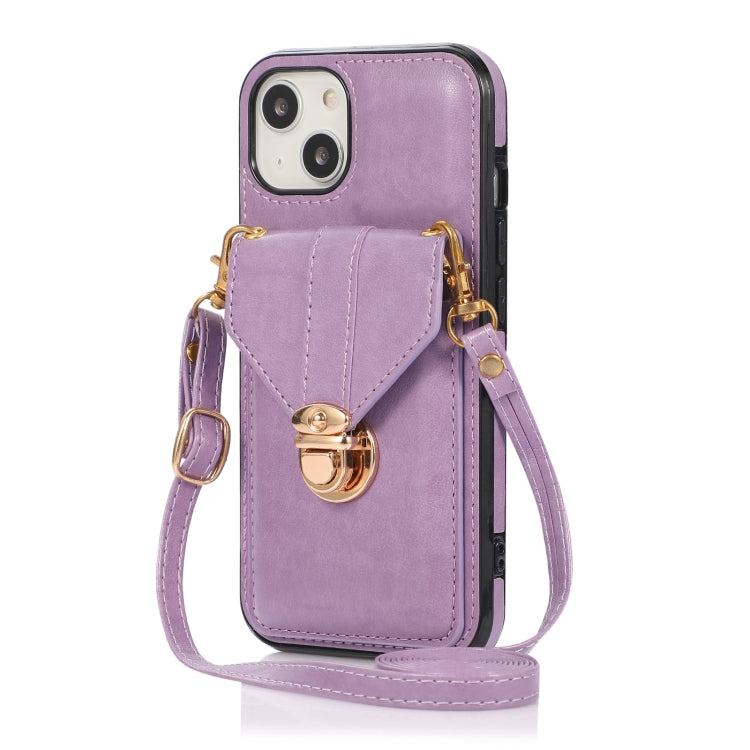 For iPhone 13 mini Fashion Buckle Protective Case with Holder & Card Slot & Wallet & Lanyard