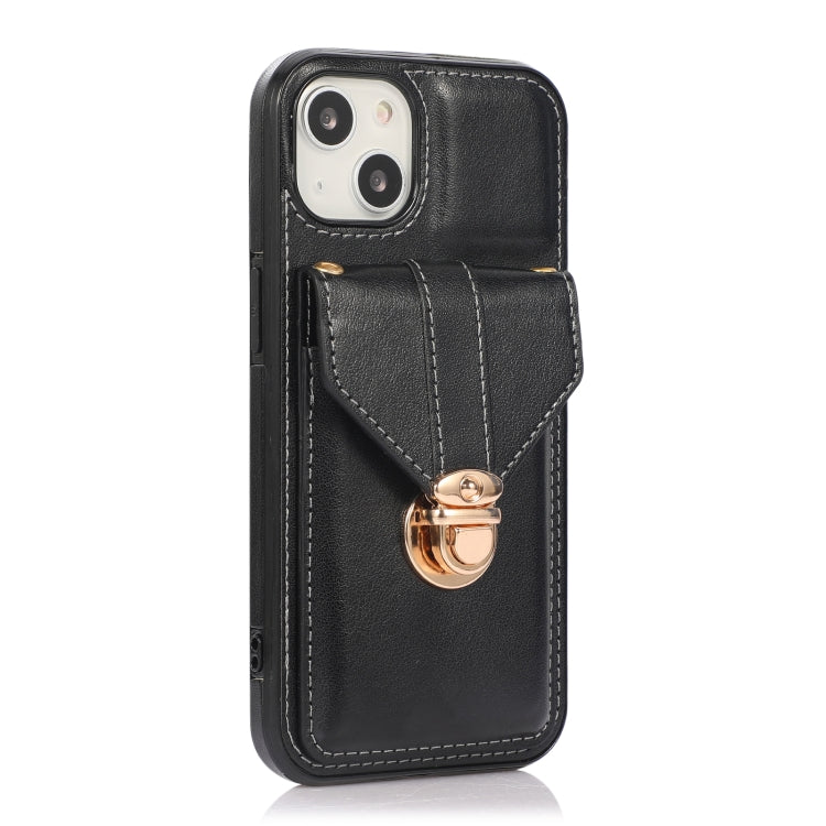 For iPhone 13 mini Fashion Buckle Protective Case with Holder & Card Slot & Wallet & Lanyard