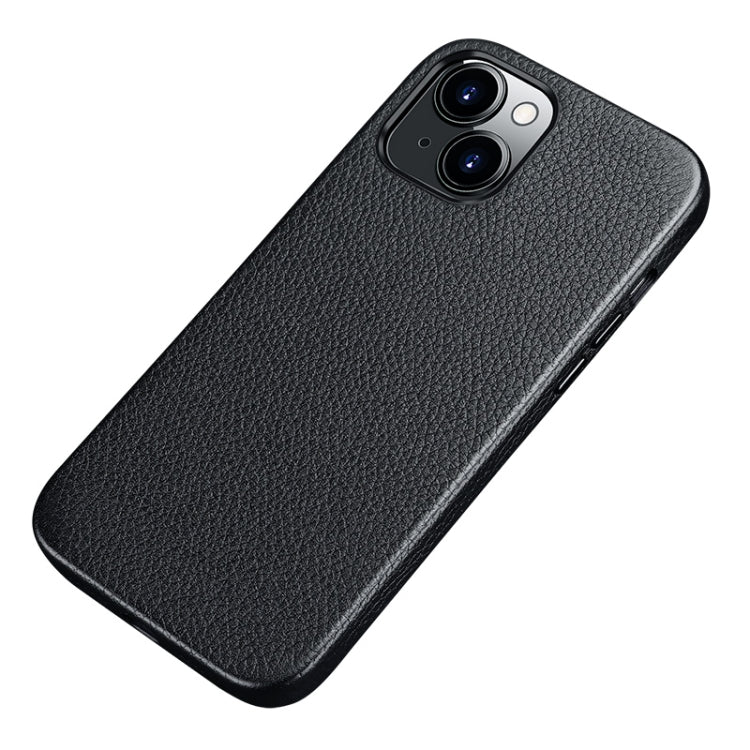 For iPhone 13 Litchi Texture Top Layer Cowhide Leather Back Cover Shockproof Case