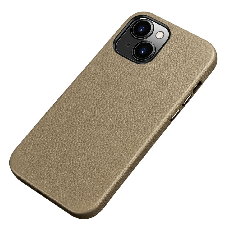 For iPhone 13 Litchi Texture Top Layer Cowhide Leather Back Cover Shockproof Case