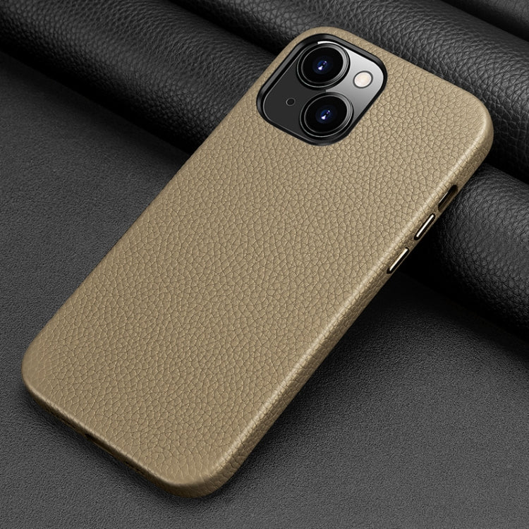For iPhone 13 Litchi Texture Top Layer Cowhide Leather Back Cover Shockproof Case