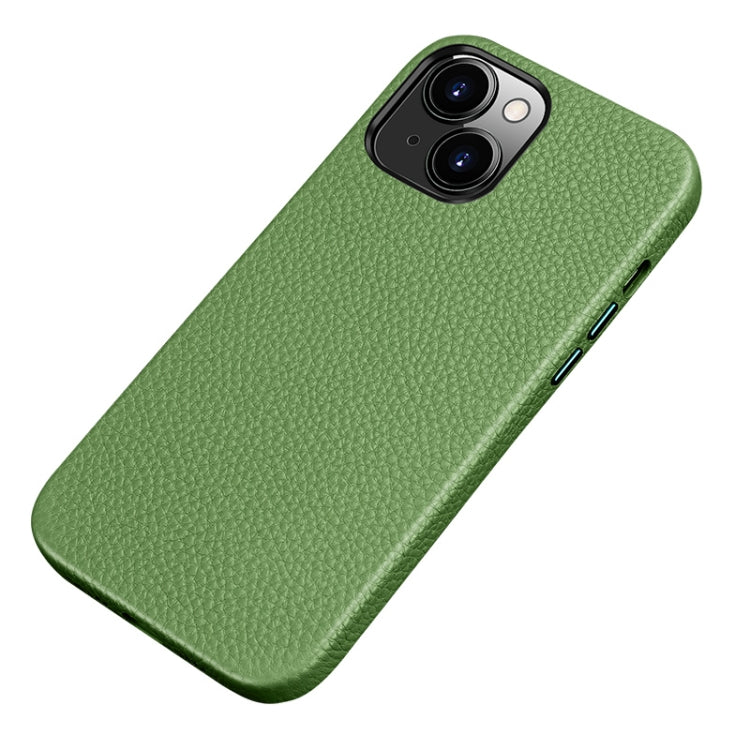 For iPhone 13 Litchi Texture Top Layer Cowhide Leather Back Cover Shockproof Case
