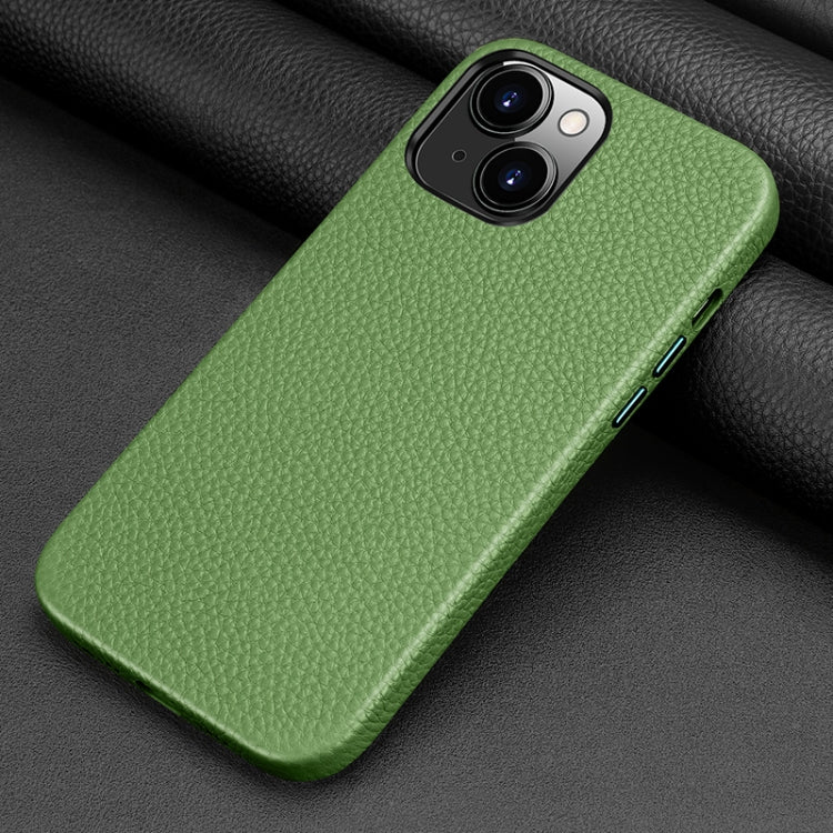 For iPhone 13 Litchi Texture Top Layer Cowhide Leather Back Cover Shockproof Case